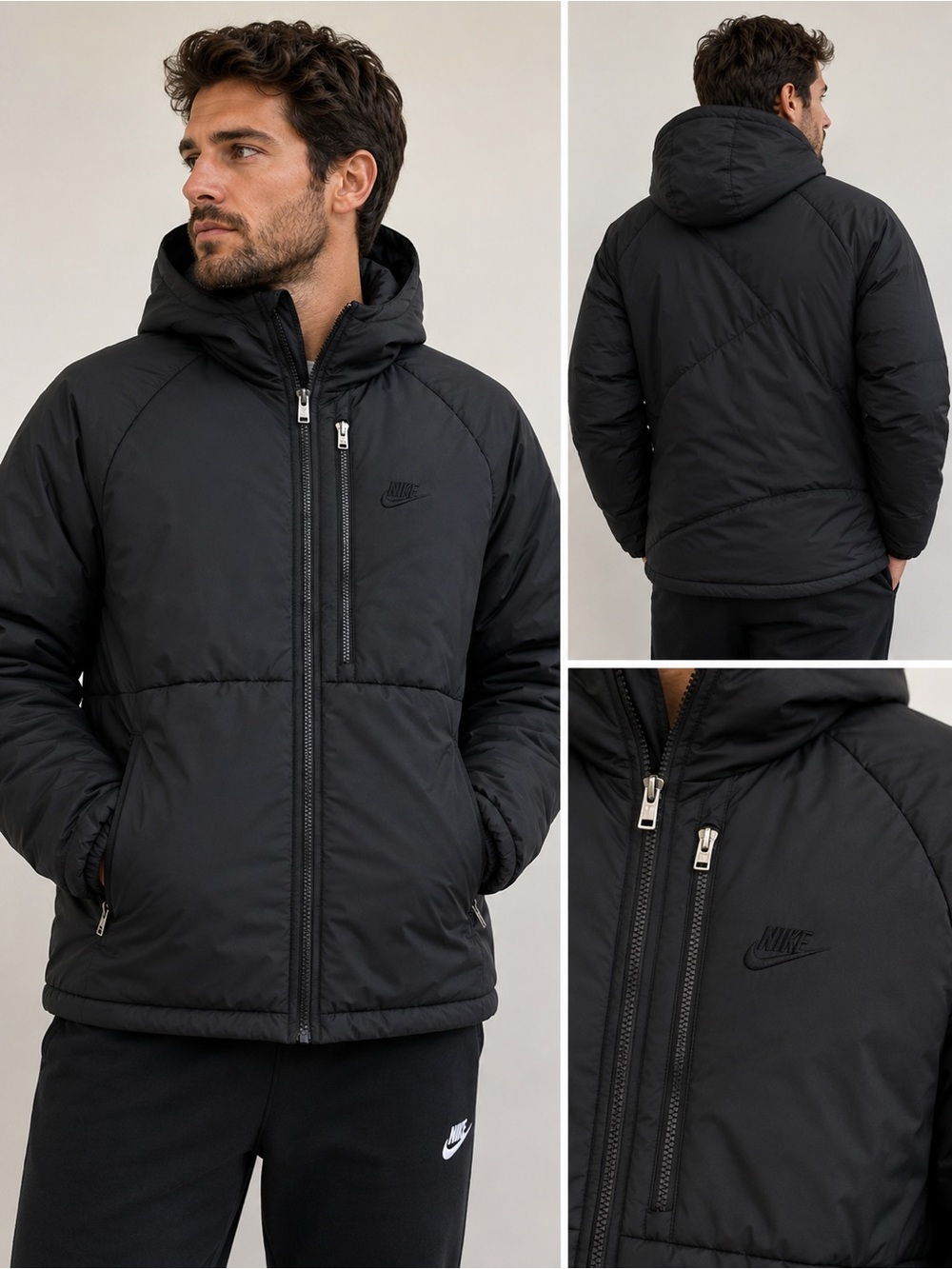 Nike Black Hooded Puffer Jacket with Zip Chest Pocket